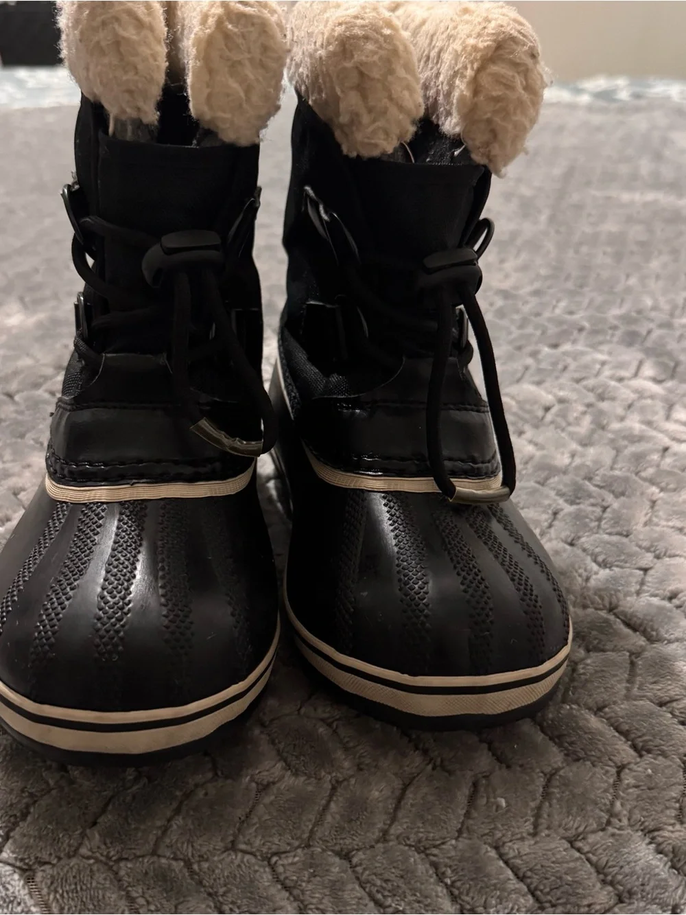 Sorel Kids Black Rain & Cream Faux-Fur Trim Boot